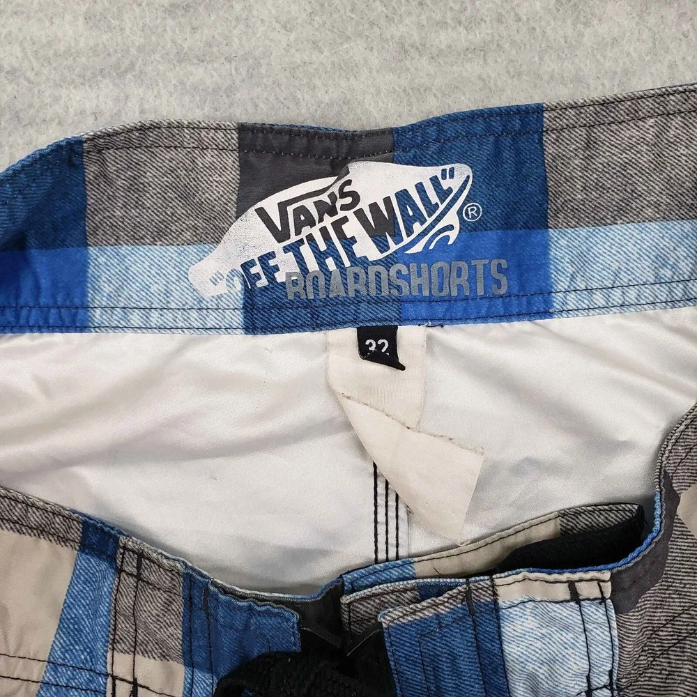 Vans Boardshorts Mens 32 Blue‎ Plaid Y2K Swim Trunks Surfing Skater Beach Cargo